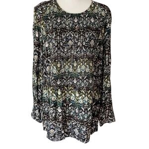 J Jill Casual Lightweight Long Sleeve Top Flattering Print Smock Pintuck
